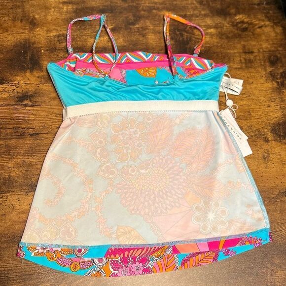 Trina Turk Swim Meilani Border-Print Tankini Top in Blue/Pink Multi. Sz 4. NWT! - Picture 8 of 13